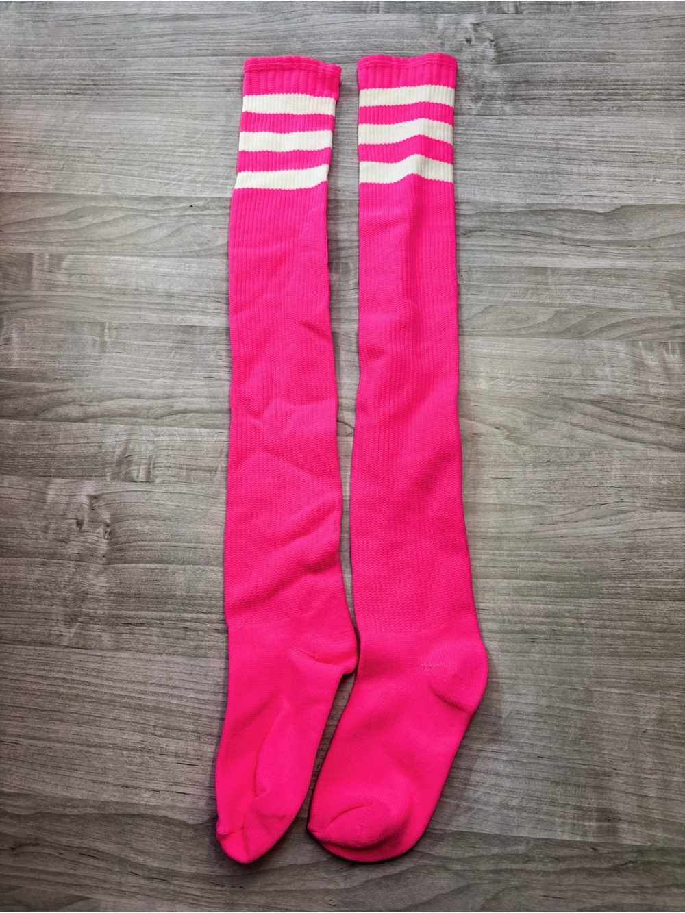 Women's Hot Pink Knee-High Athletic Socks with White Stripe Detail like new